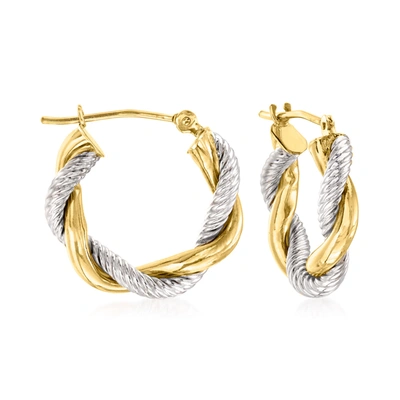 Ross-simons 14kt 2-tone Gold Twisted Hoop Earrings In Silver