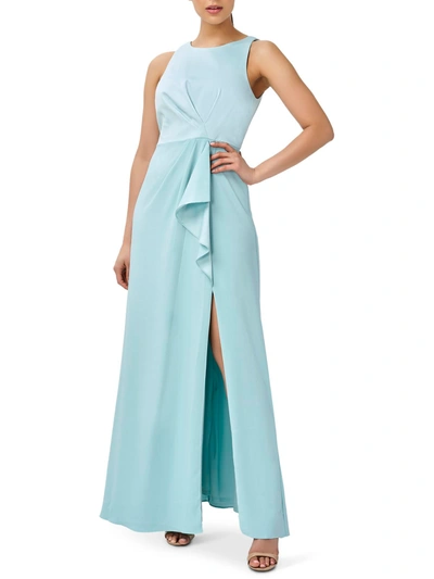 Adrianna Papell Womens Halter Ruffled Evening Dress In Blue