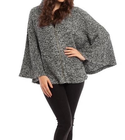 French Kyss Sarah Zip Boucle Poncho In Black White In Grey