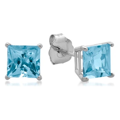 Max + Stone 10k White Gold 5mm Princess Cut Stud Earrings In Blue