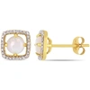 Mimi & Max Opal And Diamond Accent Floating Square Halo Stud Earrings In 10k Yellow Gold In White