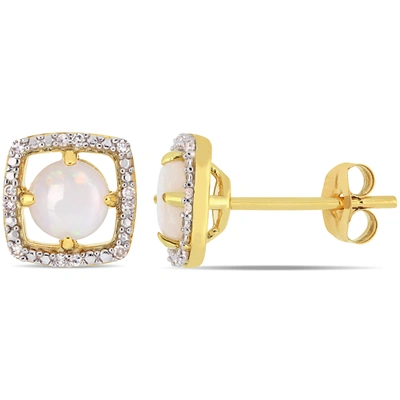 Mimi & Max Opal And Diamond Accent Floating Square Halo Stud Earrings In 10k Yellow Gold In White