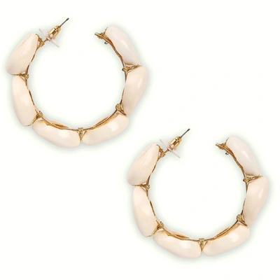 Sohi White Contemporary Hoop Earrings In Gold