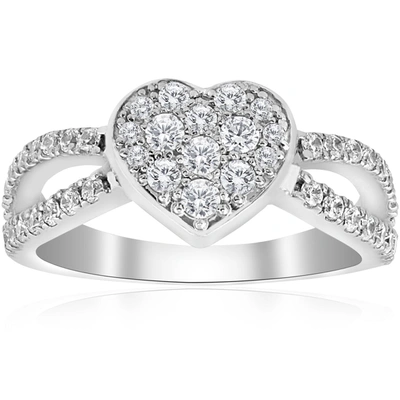 Pompeii3 3/4 Ct Heart Shape Pave Diamond Engagement Ring 10k White Gold In Multi