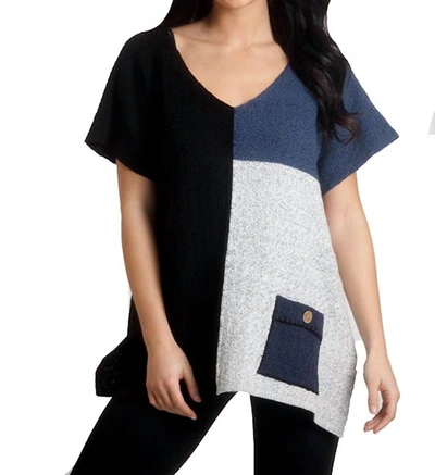 French Kyss Boucle V-neck Poncho In Slatecombo In Blue
