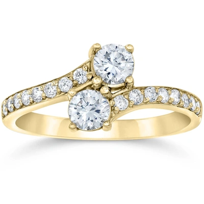 Pompeii3 1.00ct Forever Us 2 Stone Real Diamond Solitaire Engagement Ring 10k Yellow Gold In Multi