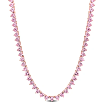 Mimi & Max 31 1/2 Ct Tgw Heart Created Pink Sapphire Tennis Necklace In Rose Plated Sterling Silver In Purple