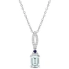 Mimi & Max 1ct Tgw Octagon Aquamarine Blue Sapphire And 1/10ct Tdw Diamond Necklace In Sterling Silver In Blue