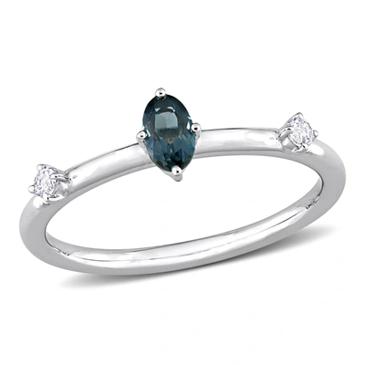 Mimi & Max 1/3 Ct Tgw Oval London Blue Topaz And White Topaz Stackable Ring In 10k White Gold