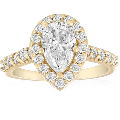 POMPEII3 2 CT PEAR SHAPE HALO DIAMOND ENGAGEMENT RING 14K YELLOW GOLD
