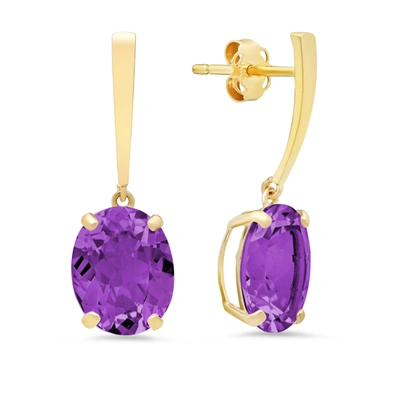 Max + Stone 14k Yellow Gold Solitaire Oval-cut Gemstone Drop Earrings (10x8mm) In Purple