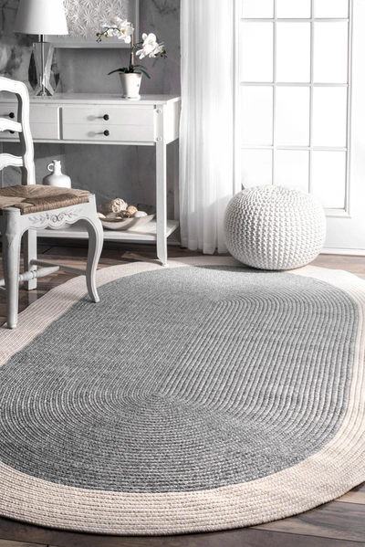 Nuloom Indoor/outdoor Braided Solid Border Delaine Area Rug In Grey