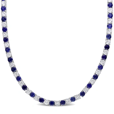 Mimi & Max 33 Ct Tgw Created Blue And Created White Sapphire Tennis Necklace In Sterling Silver