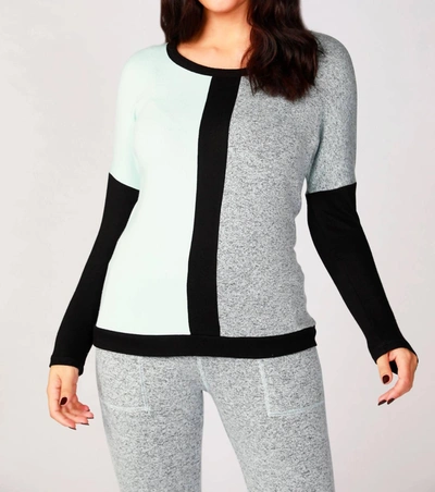 French Kyss Long Sleeve Color Block Crew In Mist In Grey