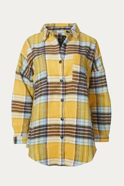 J.nna Plaid Brushed Shirt-jacket In Mustard In Yellow