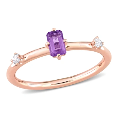 Mimi & Max 2/5 Ct Tgw Emerald-cut Amethyst And White Topaz Stackable Ring In 10k Rose Gold In Purple