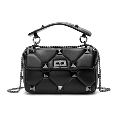 Tiffany & Fred Quilted And Studded Sheepskin Leather Shoulder Bag In Black