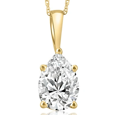 Pompeii3 2ct Pear Shape Diamond Solitaire Necklace 14k Yellow Gold Pendant Lab Grown In Multi