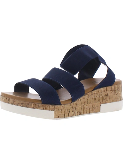 A.n.a. Eliza Womens Padded Insole Ankle Strap Wedge Sandals In Blue