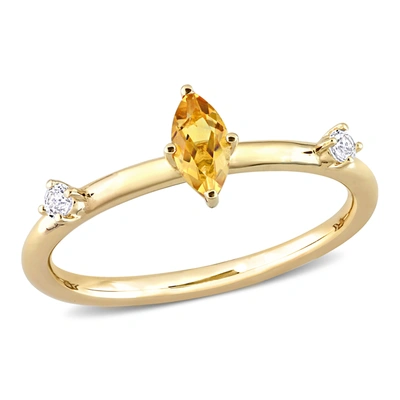 Mimi & Max 1/3 Ct Tgw Marquise Citrine And White Topaz Stackable Ring In 10k Yellow Gold