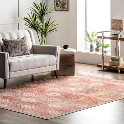 Nuloom Serenity Machine Washable Diamond Trellis Area Rug In Peach
