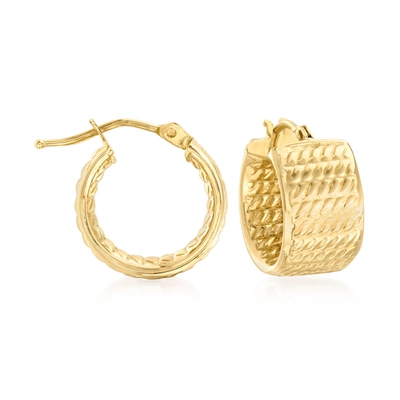 Canaria Fine Jewelry Canaria Italian 10kt Yellow Gold Textured Wide Huggie Hoop Earrings