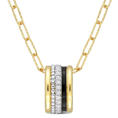 MIMI & MAX 4/5 CT TGW CREATED WHITE SAPPHIRE MULTI-TEXTURED CIRCULAR PENDANT WITH CHAIN IN YELLOW PLATED STERLI