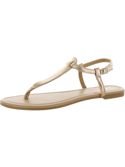 New York And Company Womens Faux Leather Thong Ankle Strap In Gold