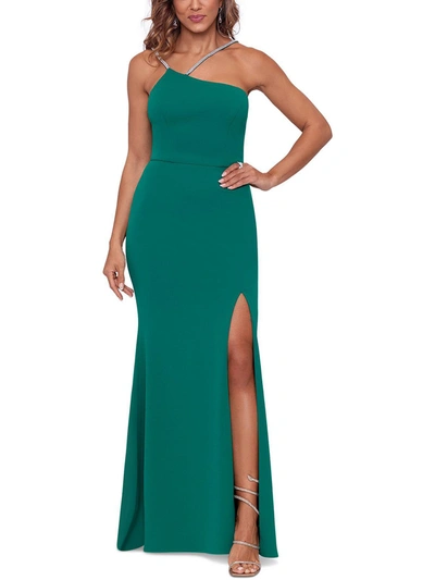 Xscape Petites Womens Embellised Long Evening Dress In Green