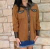 LUCKY & BLESSED SUEDE WESTERN SHIRT IN BROWN FAUX SUEDE