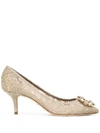 Dolce & Gabbana Rainbow Lace 60mm Brooch-detail Pumps In Neutrals