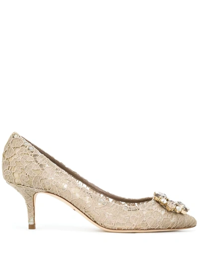Dolce & Gabbana Rainbow Lace 60mm Brooch-detail Pumps In Neutrals