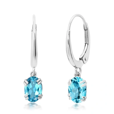 Nicole Miller 10k White Or Yellow Gold Oval Cut 6x4mm Gemstone Dangle Lever Back Earrings For Women With Push Back In Blue