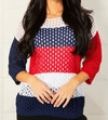 French Kyss Crochet Striped Crew In Multi In Red