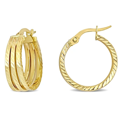 Mimi & Max 19 Mm Triple Row Textured Hoop Earrings In 14k Yellow Gold