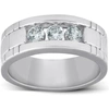 Pompeii3 10k White Gold 1 Ct Three Stone Mens Heavy Weight Anniversary Ring In Multi