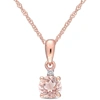 Mimi & Max Morganite And Diamond Pendant With Chain In 10k Rose Gold In Silver