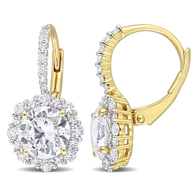 Mimi & Max 4 Ct Tgw Created White Sapphire Halo Leverback Earrings In Yellow Plated Sterling Silver