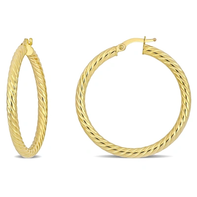 Mimi & Max 36 Mm Textured Twist Hoop Earrings In 14k Yellow Gold In White
