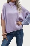 TREND SHOP SLOUCHY COLORBLOCK RIBBED-KNIT SWEATER IN LAVENDER