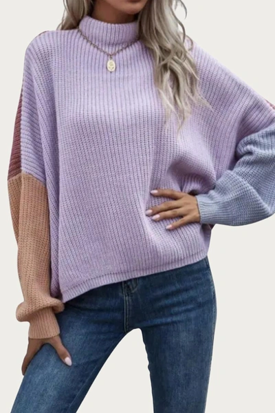 Trend Shop Slouchy Colorblock Ribbed-knit Sweater In Lavender In Purple