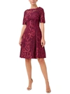 Adrianna Papell Womens Lace Midi Cocktail And Party Dress In Red
