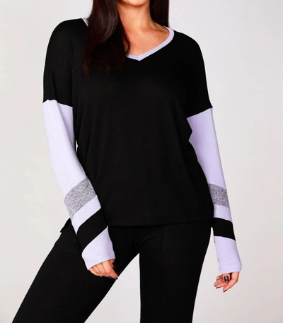 French Kyss Color Block V-neck With Stripe In Black/lilac