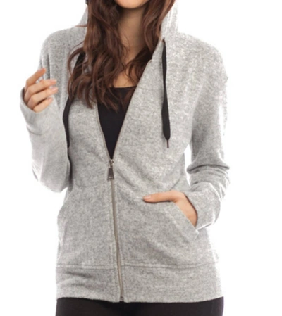French Kyss Kourtney Kashmira Zip-up Hooded Sweatshirt In Beige In Grey