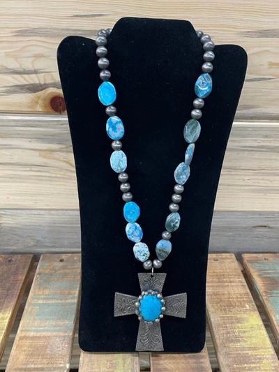 Art By Amy Labbe Cross Necklace In Blue