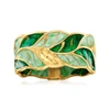Ross-simons Italian Green Enamel Leaf Ring In 14kt Yellow Gold In Green
