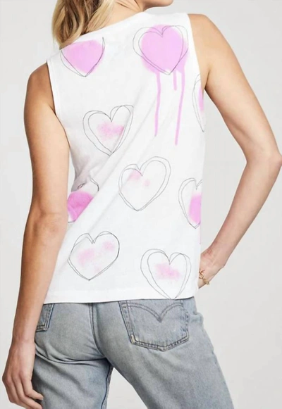Chaser Bella Jersey Cropped Hi Lo Tank Hand Drawn Hearts In White