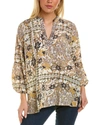 Johnny Was Phoenix Silk Tunic Top In Beige