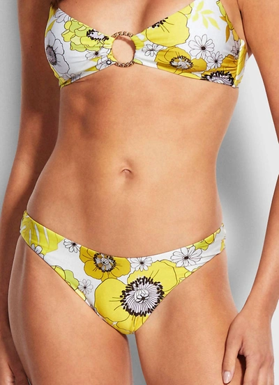 Seafolly Summer Of Love Bikini Bottom In Green Leaf In Yellow