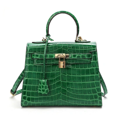 Tiffany & Fred Alligator Embossed Leather Grace Satchel In Green